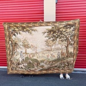 Vintage Scenic Tapestry Wall Art in Beige and Green